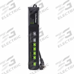 CYBER POWER Outlet Strip: 7 Outlets, 5 ft Cord Lg, 1,500 J Rated Energy, 15 A Current, UL 1363 (MPN HT705GR). Key specifications — Brand: CYBER POWER; Mounting Style: Keyhole.