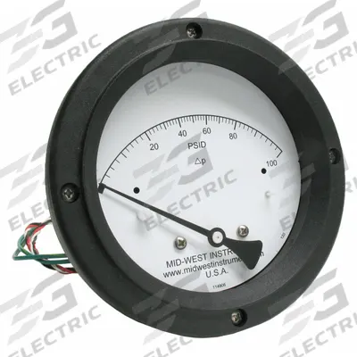 MIDWEST INSTRUMENT Differential Pressure Gauge & Switch: Back, 1/4 in NPT Female, 120 - Medium & High Operating Pressure Differential Gauges with Switch