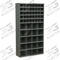 DURHAM MFG Pigeonhole Bin Unit: 34 in x 12 in x 66 in, 60 Compartments, 12 in, Gray, Steel (MPN 730-95). Key specifications — attr7229: Steel; attr38869: DURHAM MFG; attr38873: Gray.