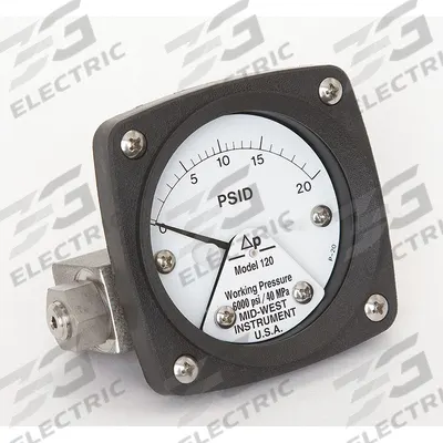 MIDWEST INSTRUMENT Differential Pressure Gauge: Back, 1/4 in NPT Female, ±3-2-3% Gauge Accuracy - Medium & High Operating Pressure Differential Gauges