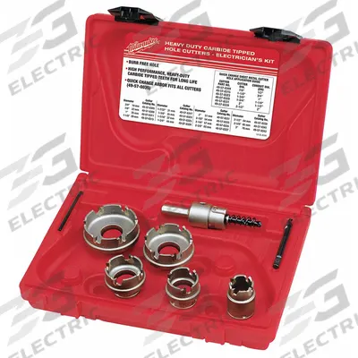 MILWAUKEE Hole Cutter Kit: 7 Pieces, 1/8 in Max. Cutting Dp, Carbide Tipped - Metal-Cutting Hole Cutter Kits