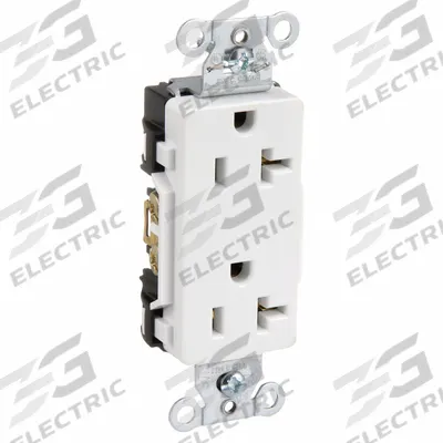HUBBELL Receptacle: Decorator Duplex, 5-20, White, 125V AC, 20 A, 2 Pole / 3 Wire (MPN DR20WHI) - General Purpose Receptacles