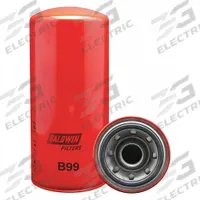 BALDWIN FILTERS Oil Filter: B99, LF691A, 1 1/2"-16 Thread Size, 12 1/8 in Overall Ht, Oil, Demag. Key specifications — Baldwin Interchange: B99; FleetGuard Interchange: LF691A; Brand: BALDWIN FILTERS; Compatible Vehicle Make: Demag; Includes: Integral Gasket; Media Material: Cellulose.