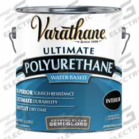 VARATHANE Finish: Finish, Interior, Water, 1 gal Container Size, Wood, Semi-Gloss, Crystal Clear (MPN 200131). Key specifications — Brand: VARATHANE; Transparency: Clear; Use Location: Interior; Sheen: Semi-Gloss; Sub-Brand: Ultimate; Color: Crystal Clear.