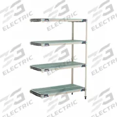 METRO Plastic Industrial Shelving: 18 in x 42 in, 62 in Overall Ht, 4 Shelves, Antimicrobial (MPN AX346GX3). Key specifications — Resistance Properties: Antimicrobial; Frame Material: 304 Stainless Steel; Shelving Material: Polymer; Brand: METRO.