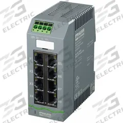 MURRELEKTRONIK Ethernet switch: Managed, DIN Rail, 8 Ports, RJ45, 1000 mbps/Ethernet/Gigabit, IP20 (MPN 58824). Key specifications — Port Type: RJ45; Manufacturer Part Number: 58824; Brand: MURRELEKTRONIK; Features: Auto-Negotiation; IP Rating: IP20; Product Type: Ethernet Switch; Maximum Input Voltage: 30V DC; Mounting Location: DIN Rail.