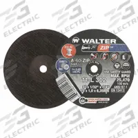 WALTER Abrasive Cut-Off Wheel: Type 1, 3" x 1/32" x 1/4", Aluminum Oxide, 60 Grit, ZIP (MPN 11L302). Key specifications — Series: ZIP; Brand: WALTER SURFACE TECHNOLOGIES.