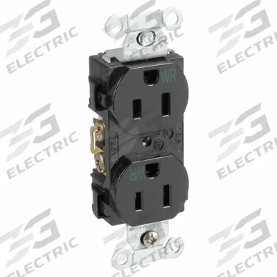 HUBBELL Receptacle: Duplex, 5-15, Black, 125V AC, 15 A, 2 Pole / 3 Wire (MPN BR15BLKWR) - General Purpose Receptacles