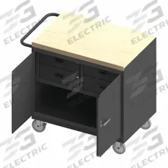 DURHAM MFG Mobile Cabinet Workbench: 36 in x 24 in, Butcher Block, 1,200 lb Overall Load Capacity (MPN 3119-MT-95). Key specifications — Included Components: Handle on Side; Assembly: Fully Assembled; Brand: DURHAM MFG.
