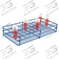 Tube Rack: 7 1/2 in Overall Wd, 2 3/8 in Overall Ht, 14 in Overall Lg, Wire, Blue, (50) Wells (MPN 120088). Key specifications — Material: Wire; Mounting Location: Benchtop; Color: Blue; Product Type: Test Tube Rack; Total Holding Capacity: (50) Wells; Brand: HEATHROW SCIENTIFIC.