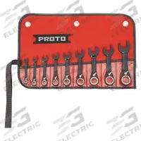 PROTO Combination Wrench Set: Alloy Steel, Black Chrome, 9 Tools, Offset, Reversing, Tool Roll (MPN JSCVS-9S). Key specifications — attr309581: Black Chrome; attr309580: Alloy Steel; attr309571: Yes; attr309583: No; attr309587: Yes; attr324931: PROTO; attr309569: 1/4 in to 3/4 in; attr309572: Tool Roll.