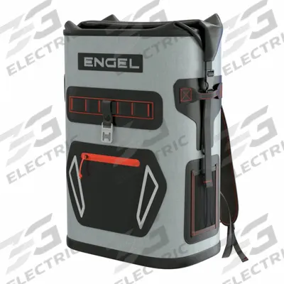 ENGEL Soft Sided Coolers: Backpack Bag, Gray/Red, 25 qt Capacity, 24 Cans - Backpack Coolers
