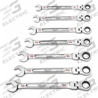 MILWAUKEE Combination Wrench Set: Steel, Chrome Vanadium, 7 Tools, Flex, Tray (MPN 48-22-9429). Key specifications — attr309581: Chrome Vanadium; attr309580: Steel; attr309571: No; attr309583: No; attr309587: Yes; attr324931: MILWAUKEE; attr309569: 3/8 in to 3/4 in; attr309572: Tray.