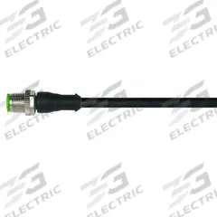 Cordset: M12 Male Straight X Bare Wire, 5 Pins, Black, PUR, 3 m Cable Lg, 4 A Max Current (A) (MPN 7000-12041-6350300). Key specifications — Cable Jacket Color: Black; End 1 Gender: Male; End 1 Mounting Orientation: Straight; End 2 Connection Type: Bare Wire; IP Rating: IP67; Brand: MURRELEKTRONIK; Wire Size: 22 AWG; Cable Jacket Material: PUR.