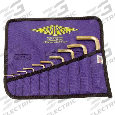 AMPCO Hex Key Set: 6 - 10 Pieces, L, Metric, Std End, Short, 10 Pieces, Pouch - Non-Sparking Hex Key Sets