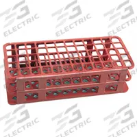 Tube Rack: 4 1/4 in Overall Wd, 2 1/2 in Overall Ht, 9 3/4 in Overall Lg, Polypropylene, Red (MPN 225645-0001). Key specifications — Material: Polypropylene; Mounting Location: Benchtop; Color: Red; Product Type: Test Tube Rack; Total Holding Capacity: (90) Tubes; Brand: DYNALON.