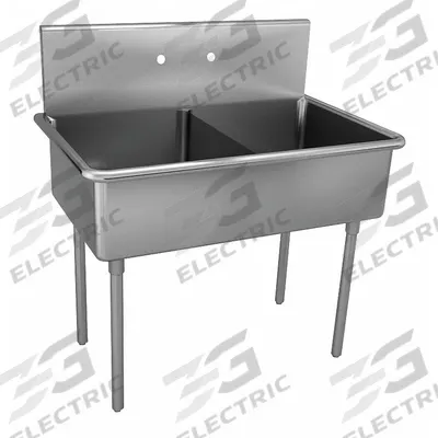 JUST MANUFACTURING Scullery Sink: 2 Bowls, 48 in Overall Ht, 51 in Overall Lg - Two-Bowl Freestanding Kitchen & Bar Sinks without Faucets