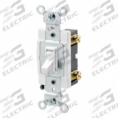 LEVITON Toggle Framed Single-Pole, 20 Amp: Toggle Switch, Single Pole, Maintained, White, 20 A (MPN 54521-2W). Key specifications — Illuminated: No; Voltage Rating: 120/277V AC.