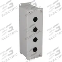 WIEGMANN Push Button Enclosure: 22mm, 4 Holes, Carbon Steel, NEMA 12 (MPN PBGX4). Key specifications — Brand: WIEGMANN; Environments & Applications: Indoor Dust & Water Droplets.