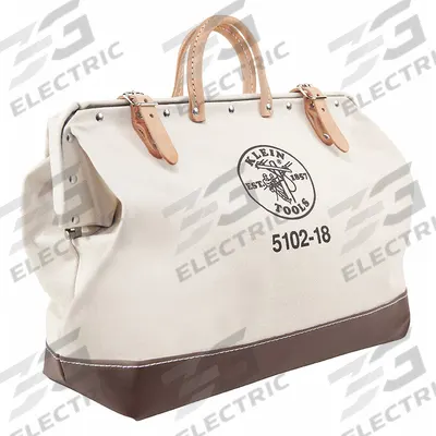 KLEIN TOOLS Tool Bag: 18 in W x 6 in D x 14 in H, Brown, Canvas, 1 Pockets, 1 Inside Pockets - Canvas Wide-Mouth Tool Bags