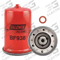 BALDWIN FILTERS Fuel Filter: Spin-On, 3 7/16 in Outside Dia, 7/16"-20 Thread Size, Cellulose, BF938. Key specifications — attr1137520: BF938; attr434022: BALDWIN FILTERS; attr427730: Cellulose; attr427731: Integral Gasket; attr1017112: Buses; attr1017113: Allmand.
