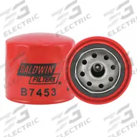 BALDWIN FILTERS Oil Filter: B7453, M20-1.50 Thread Size, 3 3/8 in Overall Ht, 3 11/16 in Outside Dia. Key specifications — Baldwin Interchange: B7453; Brand: BALDWIN FILTERS; Compatible Vehicle Make: Taishan; Includes: 20 psid Bypass Valve; Media Material: Cellulose.