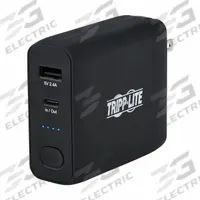 EATON TRIPP LITE Power Bank: 5,000 mAh Capacity, 2 Output Connectors, NEMA 1-15P (Non-Polarized) (MPN UPBW-05K0-1A1C). Key specifications — Input Connector: NEMA 1-15P (Non-Polarized); Output Connection Type: USB Type B; Brand: EATON TRIPP LITE.