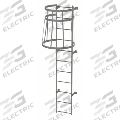 TRI-ARC Fixed Ladder with Safety Cage: 10 ft Overall Ht, 18 in Overall Wd, Steel - Safety Cage Fixed Ladders