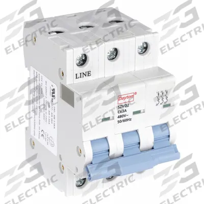 Dayton Supplementary Protector: 63 A Amps, 7.5kA at 480V AC, Screw Clamp, NDB2-63 - C-Curve, 3-Pole UL1077 DIN Rail-Mount Supplementary Protectors