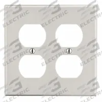 HUBBELL Wall Plate: Duplex Outlet, 2 Gang, Almond, Midsize Size (MPN PJ82LA). Key specifications — Brand: HUBBELL; Material: Polycarbonate.