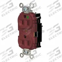 HUBBELL Receptacle: Hospital Grade, Duplex, 5-15R, Red, 125V AC, 15 A, 2 Pole / 3 Wire (MPN HBL8200STR)