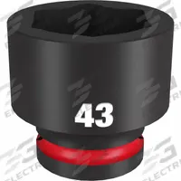 MILWAUKEE Standard Impact Socket: 3/4 in Drive Size, Metric, 43 mm Socket Size, 6-Point, Std (MPN 49-66-6381). Key specifications — attr1215501: MILWAUKEE; attr1215515: Black Phosphate; attr1215518: 43 mm.