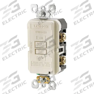 LEVITON Receptacle: Light Almond, 125V AC, 20 A, Manual Reset Type, 2 Pole - Blank Face GFCI Devices