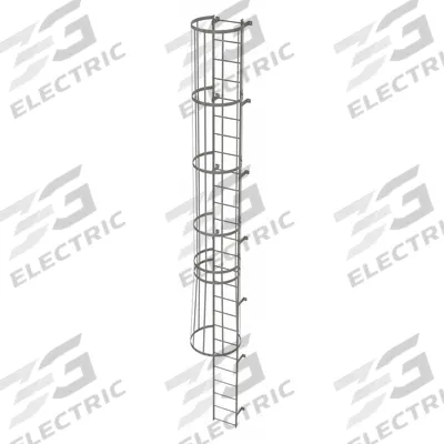 TRI-ARC Fixed Ladder with Safety Cage: 25 ft Overall Ht, 18 in Overall Wd, Steel - Safety Cage Fixed Ladders