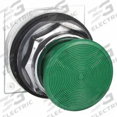 SCHNEIDER Mushroom Head Push Button: Green, 30 mm Mounting Size, Metallic, Momentary (MPN 9001KR24G). Key specifications — Brand: SCHNEIDER; Action: Momentary; Series: 9001K; Push Button Material Type: Metallic.