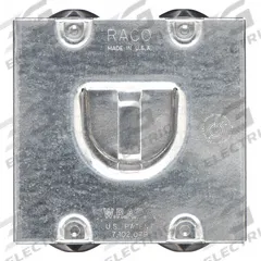 RACO Electrical Box Cover: 2 Gangs, Raised, 3/4 in Raised Ht, For Rectangular Box Shape, Steel (MPN 702RD). Key specifications — Brand: RACO; For Box Shape: Rectangular; Material: Steel; Cover Design: Raised.