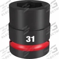 MILWAUKEE Standard Impact Socket: 1 in Drive Size, Metric, 31 mm Socket Size, 6-Point, Std, Friction (MPN 49-66-6596). Key specifications — attr1215501: MILWAUKEE; attr1215515: Black Phosphate; attr1215518: 31 mm.