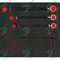 PROTO Combination Wrench: Polyethylene, Black Chrome, 20 Tools, Offset, Reversing, Foam Tray (MPN JSCV-20SKV). Key specifications — attr309581: Black Chrome; attr309580: Polyethylene; attr309571: Yes; attr309587: Yes; attr324931: PROTO; attr309569: 7/32 in to 1-1/2 in; attr309572: Foam Tray.
