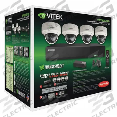 VITEK Digital Video Recorder Kit: Dome, 4 Cameras Included, 2.8 mm Max Focal Lg - Video Surveillance Digital Systems w/ Cameras