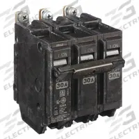 GE Miniature Circuit Breaker: THHQB, 30 A, 120/240V AC, Three Phase, 22kA at 120/240V AC, 3 Poles (MPN THHQB32030). Key specifications — attr195972: 30 A; attr195973: 120/240V AC; attr195974: Three; attr195975: 22kA at 120/240V AC; attr195976: Lighting Panels.