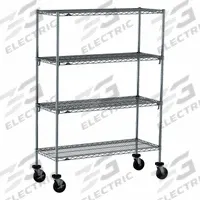 METRO Wire Shelving Unit: 48 in x 18 in x 67 7/8 in, Dry, Quick-Adjust, 4 Shelves, Silver (MPN CART 2B). Key specifications — Color: Silver; Finish: Chrome; Recommended Environment: Dry; Post Shape: Round; Number Of Shelves: 4; Caster Wheel/Configuration: (2) Swivel with Brakes; Material: Steel; Caster Wheel/Tread Material: Rubber.