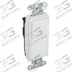 BRYANT Wall Switch: Rocker Switch, 3-Way, Maintained, White, 120/277V AC, 15 A (MPN 9803W). Key specifications — Illuminated: No; Voltage Rating: 120/277V AC.