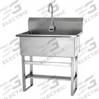 SANI-LAV Scrub Sink: 45 1/2 in Overall Ht, 28 in Bowl Lg, 10 1/2 in Bowl Dp, 0.5 gpm Flow Rate (MPN 532FB-0.5). Key specifications — Includes Side Splash: Side Splash Not Included; Power Source: Battery Powered; Brand: SANI-LAV.