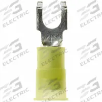 3M Fork Terminals: Yellow, Nylon, #10 Stud Size, 12 AWG – 10 AWG Wire Range, Flanged Fork, 600 V (MPN MNG10-10FFBK). Key specifications — Barrel Style: Insulation Grip; Manufacturer Part Number: MNG10-10FFBK; Brand: 3M.