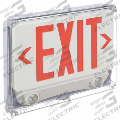 APPROVED VENDOR Exit Sign with Emergency Lights: White, 1 Faces, Red, LED, Ceiling/Wall - Plastic Exit Signs with Round Bottom-Mount Light Heads