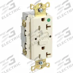 HUBBELL GFCI Receptacle: Hospital Grade Fed. Spec., Duplex, 5-20R, Light Almond, GFCI, 125V AC, 20 A (MPN GFR83LA)