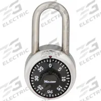 MASTER LOCK Combination Padlock: Dial Combo, Silver, Stainless Steel, Long Shackle, Steel Shackle (MPN 1500LF). Key specifications — Dial Color: Black; Brand: MASTER LOCK.
