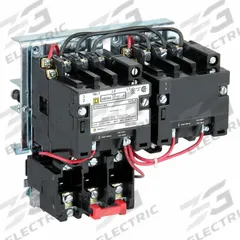 SQUARE D Magnetic Motor Starter: Reversing, 3 Poles, NEMA Size 1, 27 A, 120V AC Coil (MPN 8736SCO8V02S). Key specifications — Brand: SQUARE D; Coil Voltage: 110/120V AC; Phase: Three; Operator: None; Terminal Connection Type: Screw Clamp Terminals; Includes Pilot Light: No; Operator Controls: None; Auxiliary Contacts Included: No Auxiliary Contacts Included.