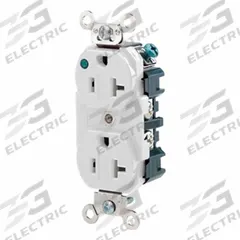 LEVITON Straight Blade Duplex Receptacle: Hospital Grade, Duplex, 5-20R, White, 125V AC, 20 A (MPN 8300-PLW)