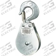 APPROVED VENDOR Pulley Block: Swivel, Upright Mount, Pulling, 685 lb Working Load Limit, Wire Rope (MPN 4JX75). Key specifications — attr994542: Pulley Block; attr994528: APPROVED VENDOR; attr994530: Wire Rope; attr994543: Swivel; attr994552: Swivel Hook; attr994538: Pulling; attr994527: Sleeve; attr994534: Zinc.